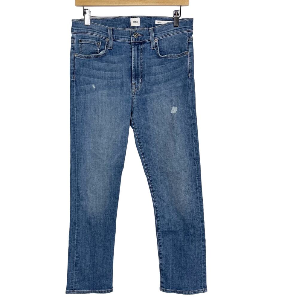 Edwin Womens 28 Elin Crop Straight Jeans Faded Blue Slim Leg Denim Cotton Blend
